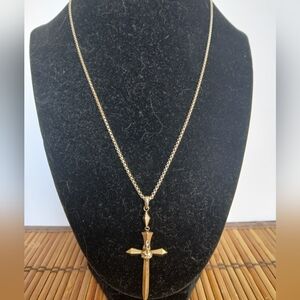 Stainless Steel Cross Pendant And Sterling Necklace